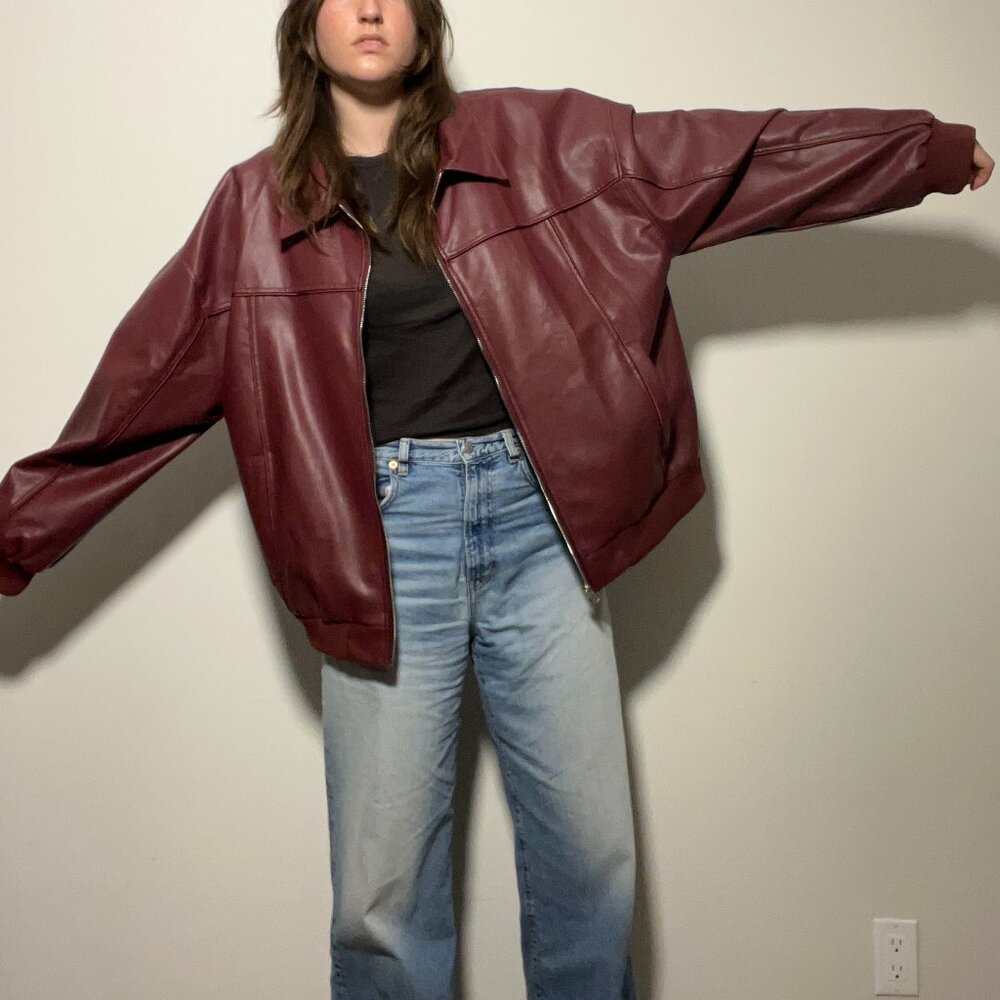 Princess Polly Cherry Red Oversized Faux Leather Jacket